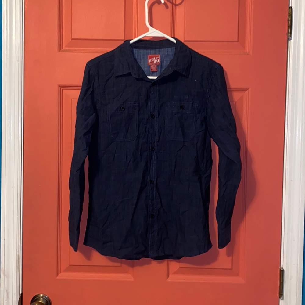 Black Jack Navy Button Up Shirt (Youth 14/16 Large)